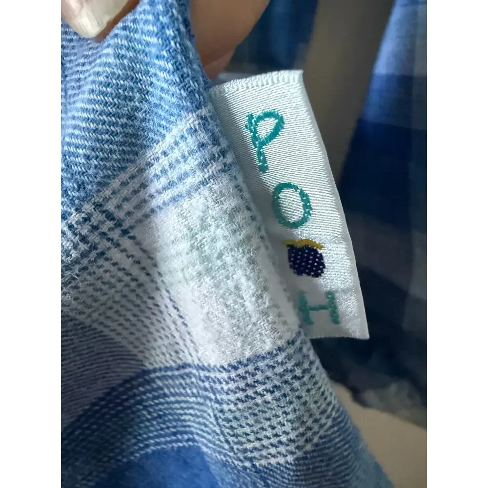 Vintage Pooh Blue‎ Plaid Flannel Nightgown Sz Large Disney 90s Hundred Acre Wood